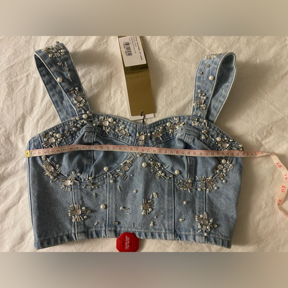 PatBo Hand-beaded Denim Top NWT - Picture 10 of 16